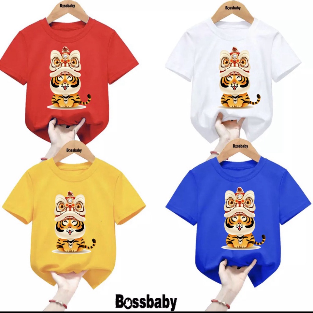 Flash sale Áo thun tết cho bé hình con hổ ngồi cười đội đầu lân  áo cho bé từ 6kg-30kg.AT01.