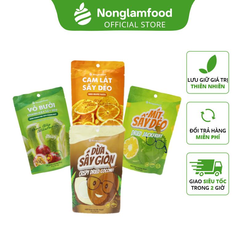 Trái cây sấy dẻo Nông Lâm Food mix chanh dây,vỏ bưởi,cam,xoài,mít,dừa,thơm sấy lạnh,hoa quả sấy Nông Lâm Food