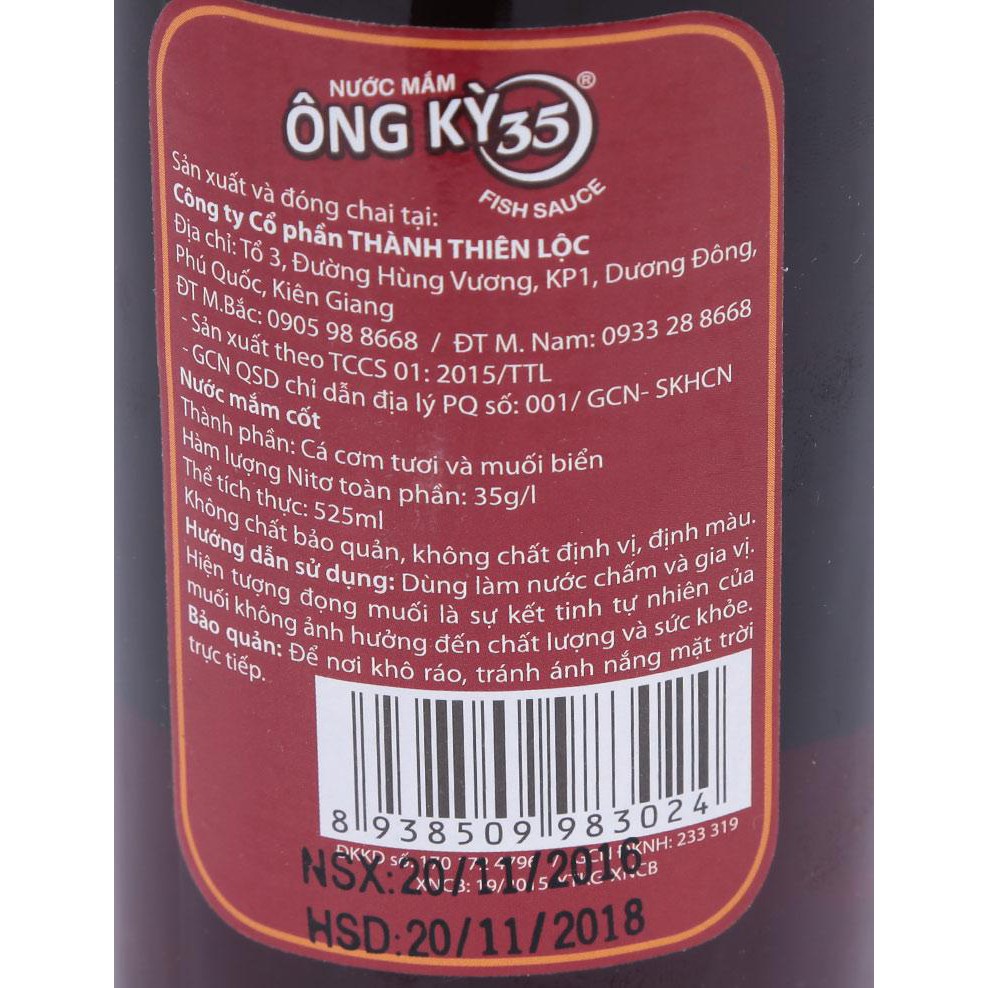 Nước Mắm Phú Quốc Ông Kỳ 35N - Chai 525 ML