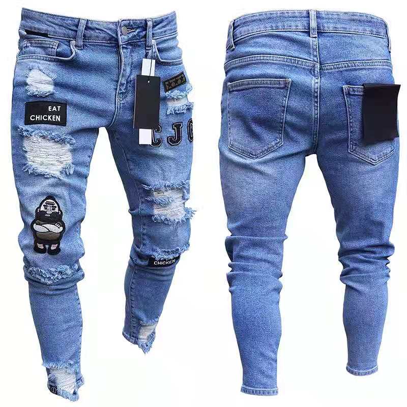 Quần Jean Dài Rách Thêu Họa Tiết Thời Trang Chất Lượng Cao Cho Nam