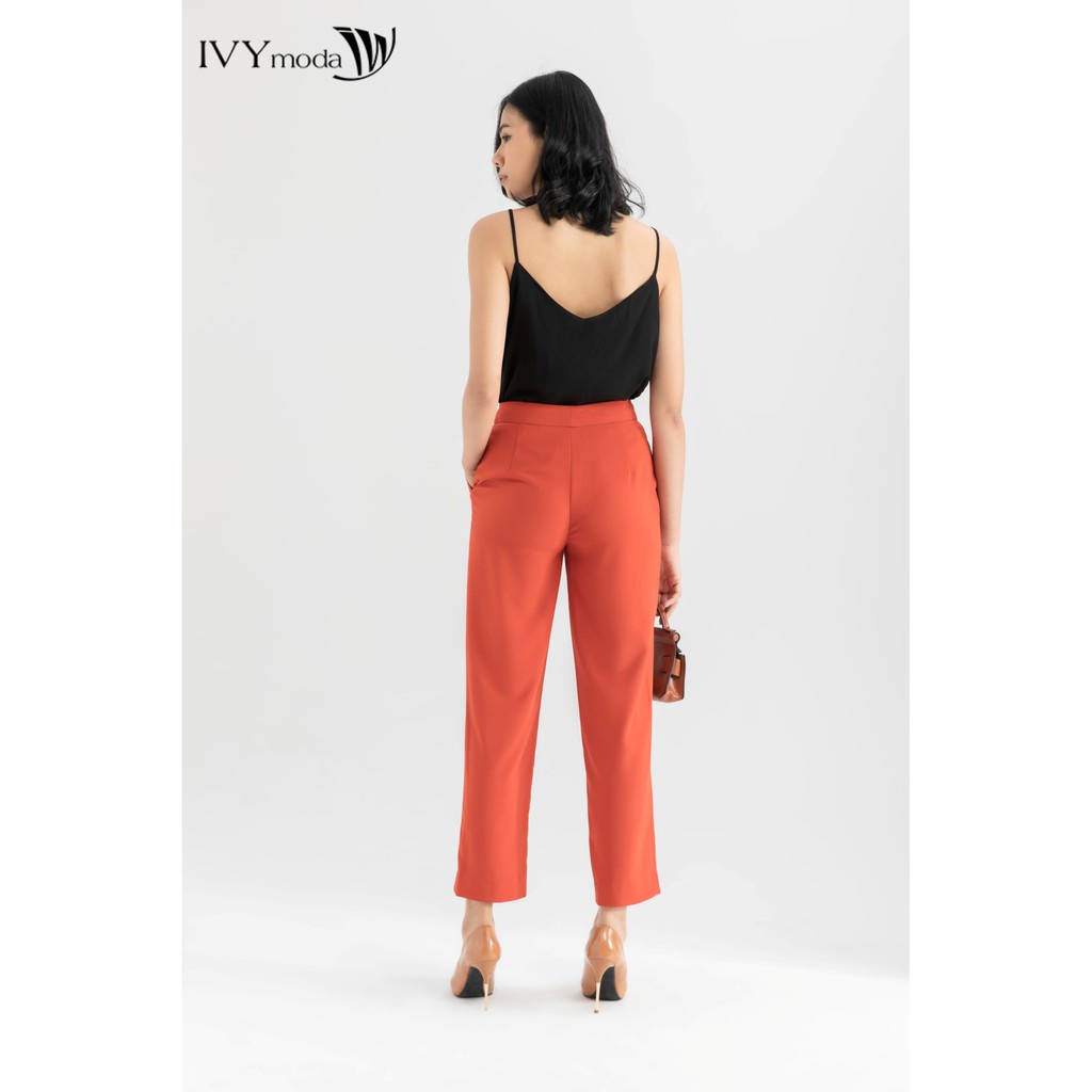 [NHẬP WABRTL5 GIẢM 10% TỐI ĐA 50K ĐH 250K ]Quần dài nữ cạp lệch đỏ cam thiết kế IVY moda MS 22M6366