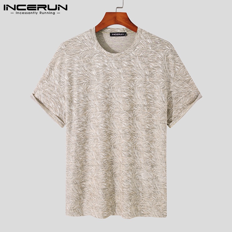 Áo thun INCERUN tay ngắn cổ tròn dáng rộng in họa tiết thịnh hành cho nam