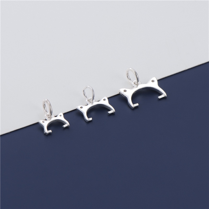 Mặt Dây Chuyền Bạc S925 Hình Tai Mèo Đính Đá Thủ Công