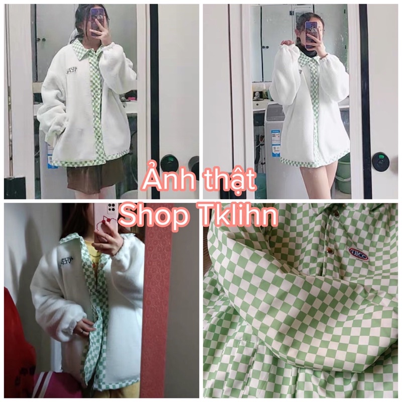 TKLIHN Áo khoác lông 2 mặt ULZZANG kẻ Caro hot TREND 2022 kèm 2 ẢNH THẬT CUỐI