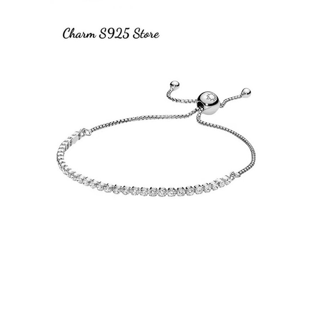 vòng tay pan đính đá trắng khoá tự thu chỉnh bạc s925