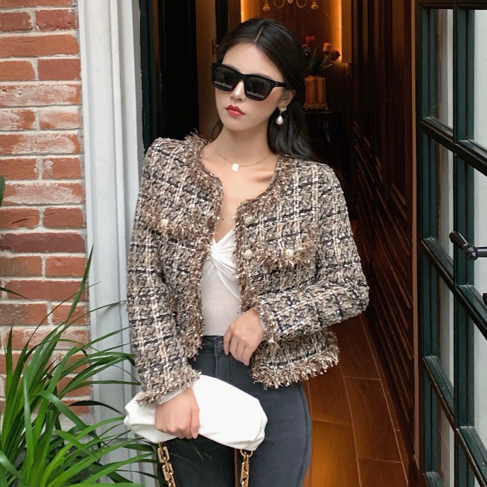 [Hàng order] Áo dạ cúc vàng cổ tròn áo dạ tweed sang chảnh A123