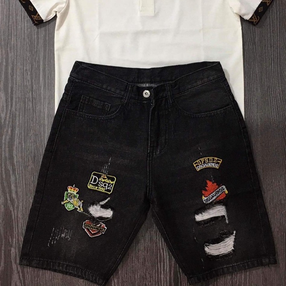 Quần short jean nam rách cao cấp 2 màu đen,xanh thêu họa tiết cao cấp | BigBuy360 - bigbuy360.vn