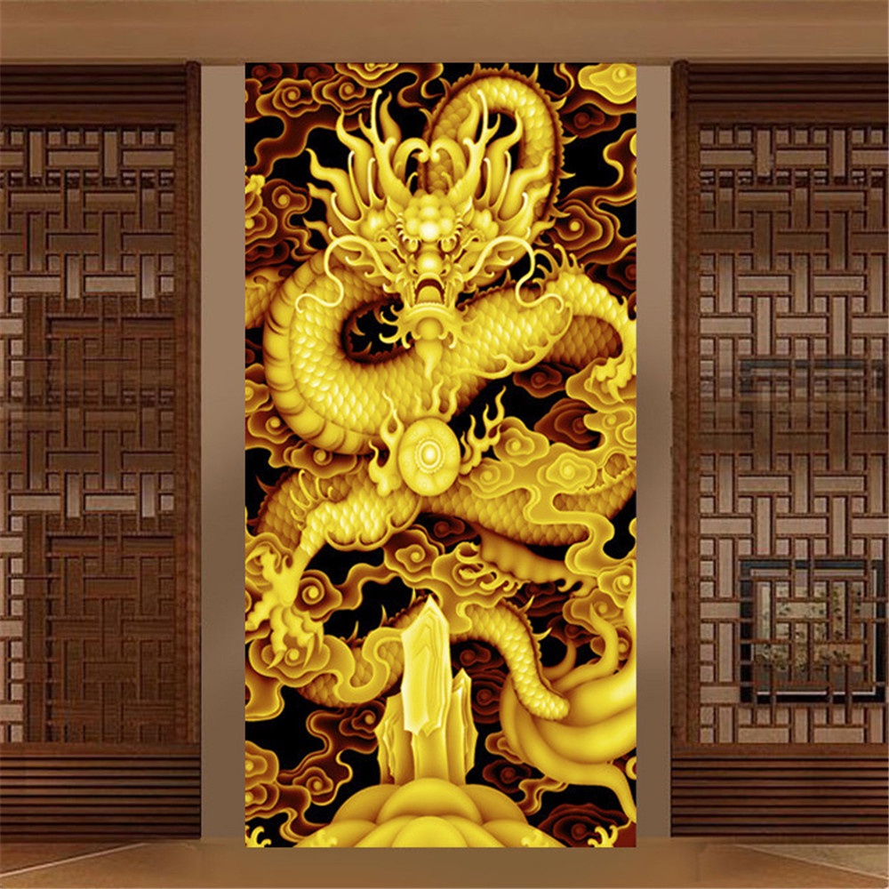 Bộ Tranh Đính Đá 5D Hạt Tròn Tự Làm Hình Rồng Năm Cánh Trang Trí Nhà Cửa