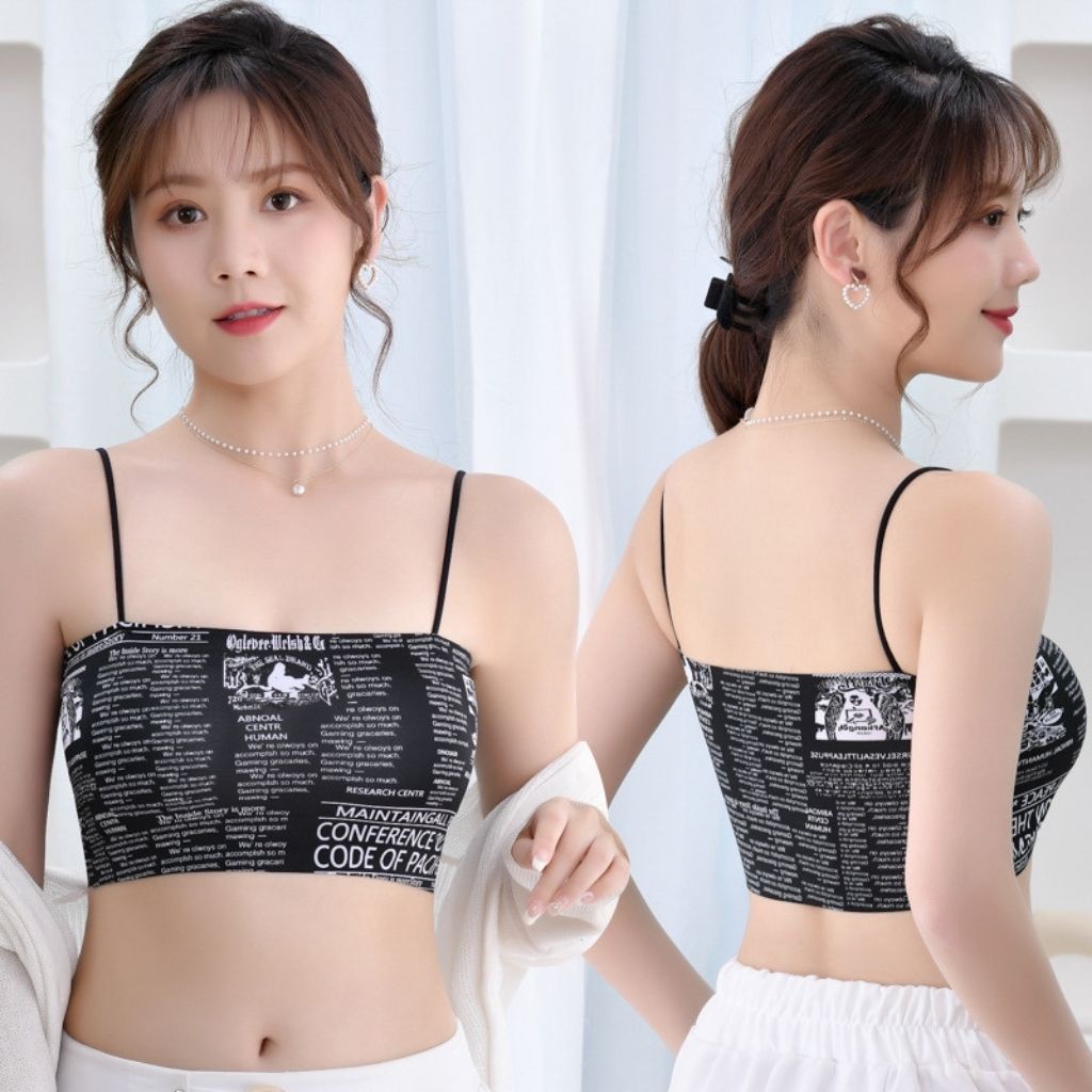 Áo bra nữ 2 dây chất su mặc cực mát và thoải mái,áo lót đệm mút mỏng họa tiết báo chí đẹp phong cách cá tính JOCOSI B835