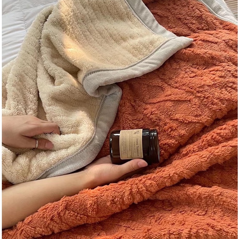 Chăn Lông Cừu , Chăn 𝓦𝓪𝓻𝓶 𝓫𝓵𝓪𝓷𝓴𝓮𝓽 Vặn Thừng 2M*2M3 Trơn Màu Cho Mùa Đông Ấm Áp
