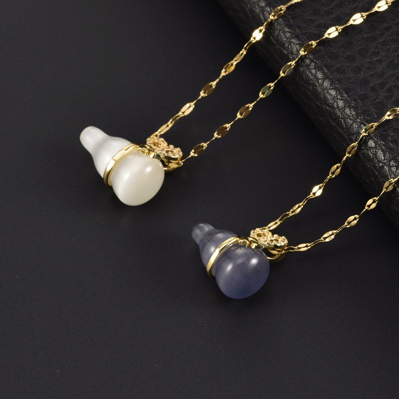 In Stock Titanium Steel Transit Opal Gourd Necklace Jewelry  Fashion diamonds stone Necklace