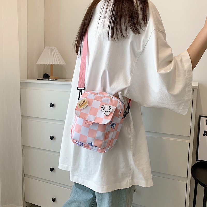 Túi Đeo Chéo Đựng Điện Thoại Sức Chứa Lớn Họa Tiết Sọc Caro Thiết Kế Mới Thời Trang