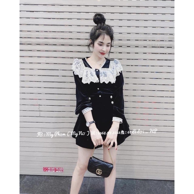 Áo nhung cổ ren tiểu thư siêu hot