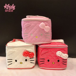 TÚI XÁCH TAY, TÚI ĐỰNG MỸ PHẨM (LỚN) DẠNG VUÔNG 1 NGĂN DA BÓNG HÌNH HELLO KITTY - (20x17x15cm)