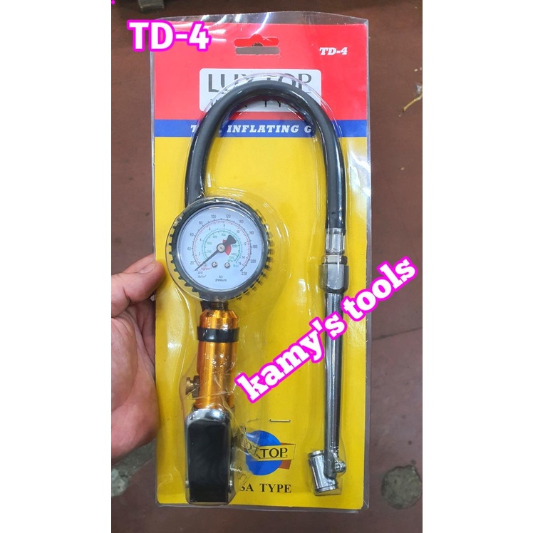 Tay bơm lốp xe ô tô, xe máy có đồng hồ đo áp suất Luxtop model TD-4 có nút xả khí