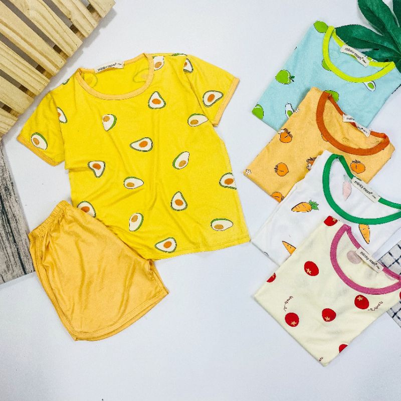 [Bé 7-19kg] Bộ ngắn tay trái cây thun lạnh SIZE ĐẠI 18-32kg Minky Mom mềm mịn mát cho bé trai bé gái