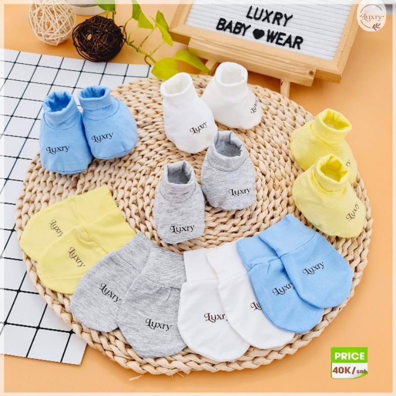 Set bao tay bao chân sơ sinh Luxry/Arich vải sợi tre cao cấp cho bé trai bé gái