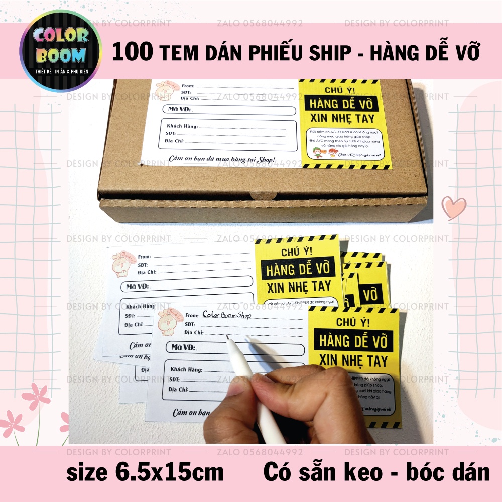 100 Tem Dán Ghi Đơn Hàng - Hàng Dễ Vỡ