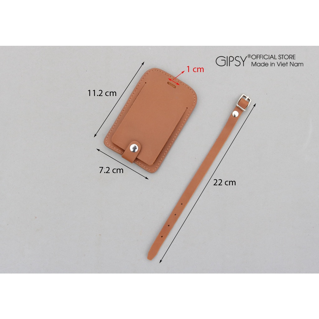 Thẻ Treo Hành Lí/ Luggage Tag Da Bò Có Dây Gài Có Nút Bóp Thương Hiệu GIPSY