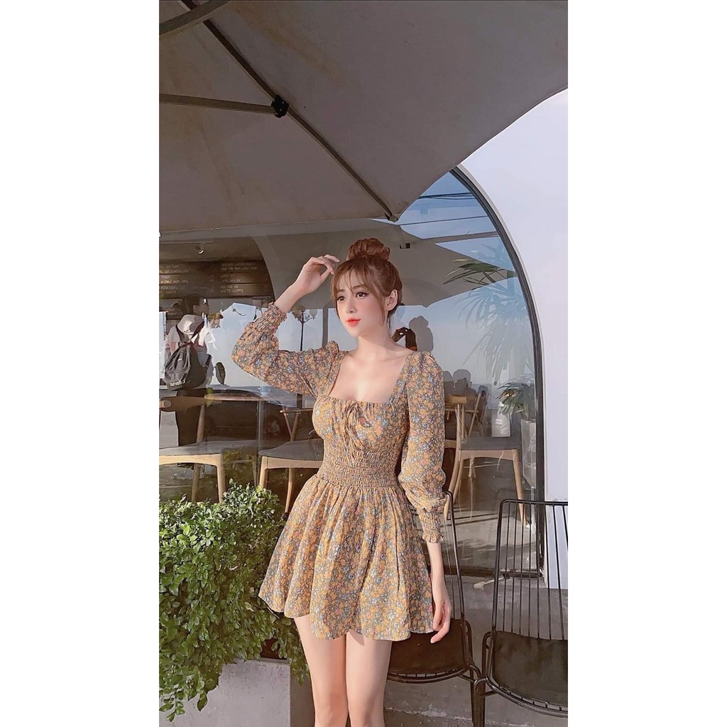 VÁY HOA NHÍ CHUN EO CỔ VUÔNG XINH DÁNG NỮ V104 | BigBuy360 - bigbuy360.vn