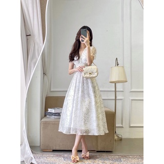 Váy cổ V nhún eo_1VA1340TR_Lep'
