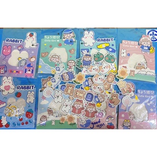 30 sticker cô bé, thỏ trắng cute, túi sticker 30 cái cute