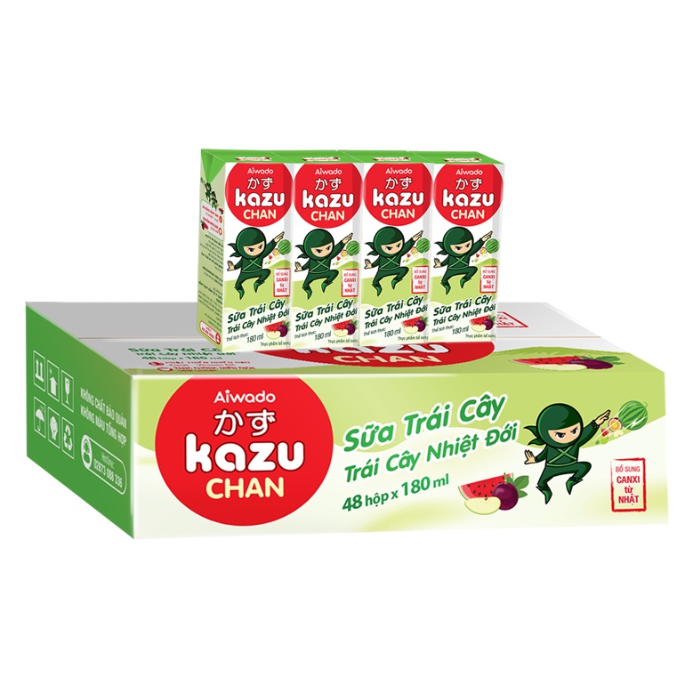 Aiwado Kazu Chan - Sữa trái cây Trái cây nhiệt đới (Thùng 48 hộp 180ml)