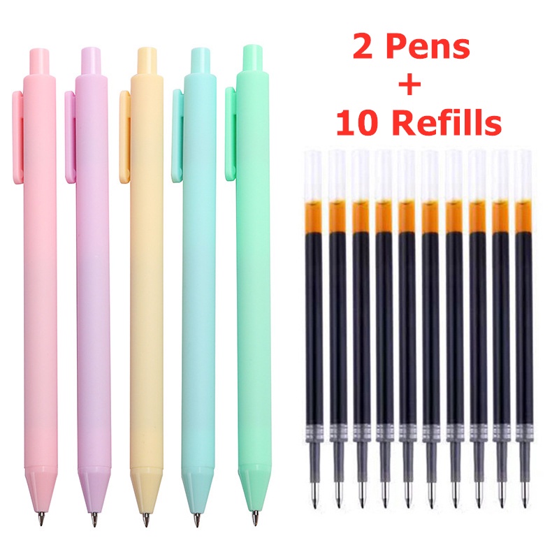 Set 2 bút mực gel ngòi 0.5mm kèm 10 ruột bút thay thế tiện lợi