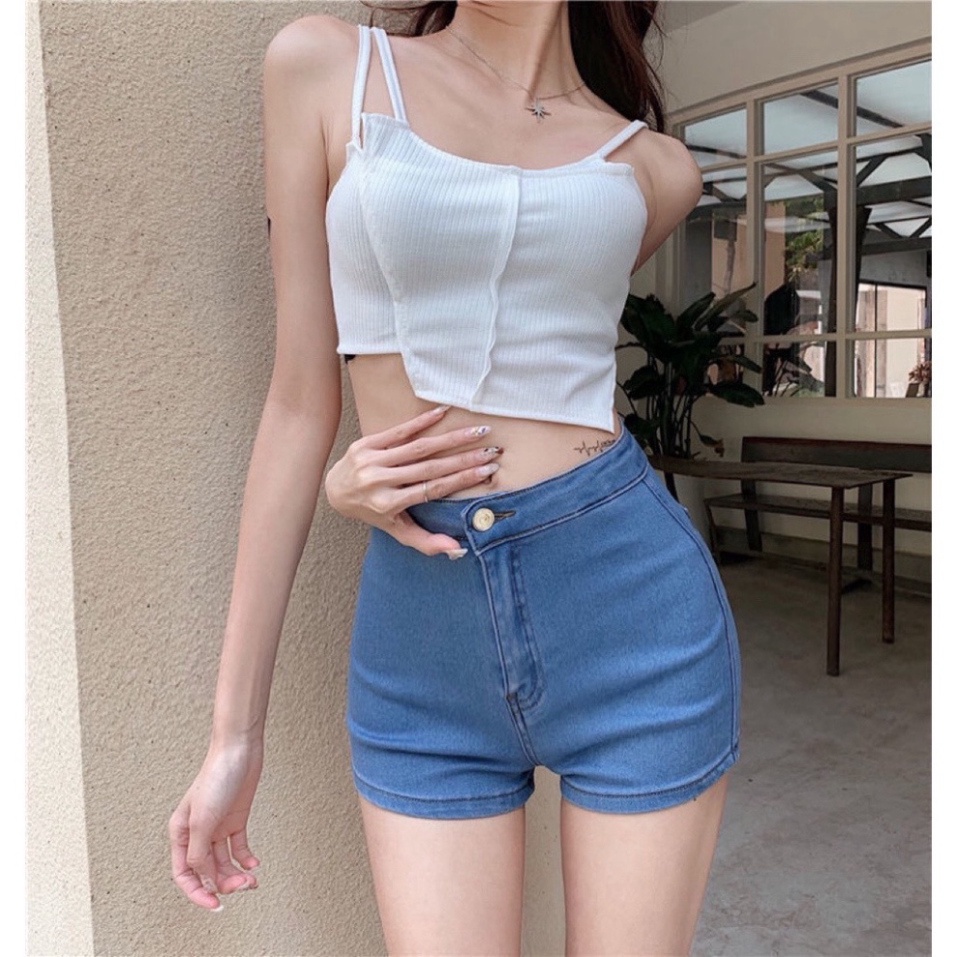Quần short bò cạp cao ôm body tôn dáng quần jeans nữ ngắn 2 màu xanh nhạt và xanh đậm | BigBuy360 - bigbuy360.vn