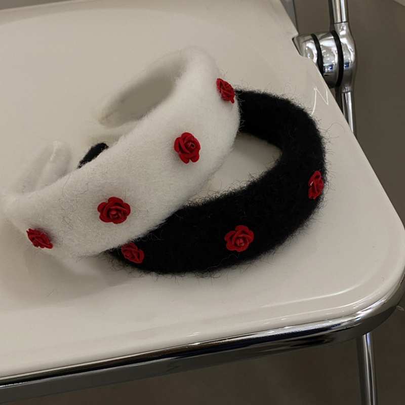 Flgo Băng Đô Cài Tóc Bằng Vải Lông Bền Màu Với Hoa Hồng Đỏ Trang Điểm Cho Nữ