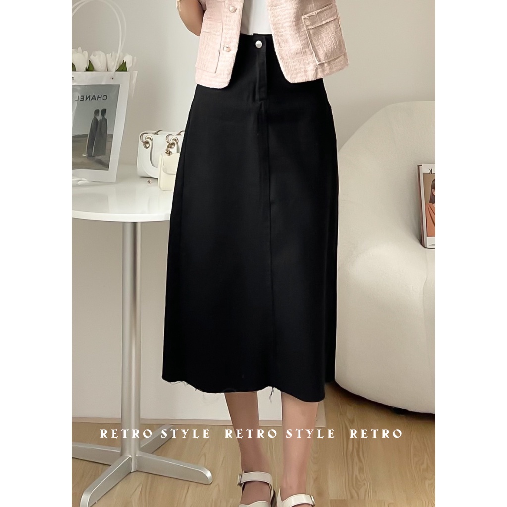 Chân Váy Midi Dáng Chữ A Lưng Cao Kiểu Retro Hàn Quốc Dễ Phối Đồ CV46 Retrostyle/P1K6