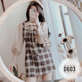 [Ảnh thật] 60-90kg BIGSIZE ĐẦM CARO PHỐI D603