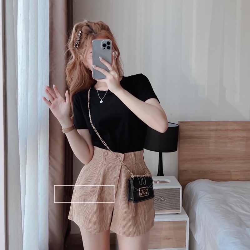 Set bộ đùi nữ trơn màu basic, set áo phông tay ngắn cổ tròn trơn mix quần sooc đùi đi chơi dạo phố trẻ trung, cá tính