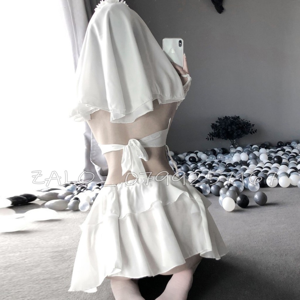 Đồ ngủ cosplay sexy cô dâu kèm chùm đầu và bao tay