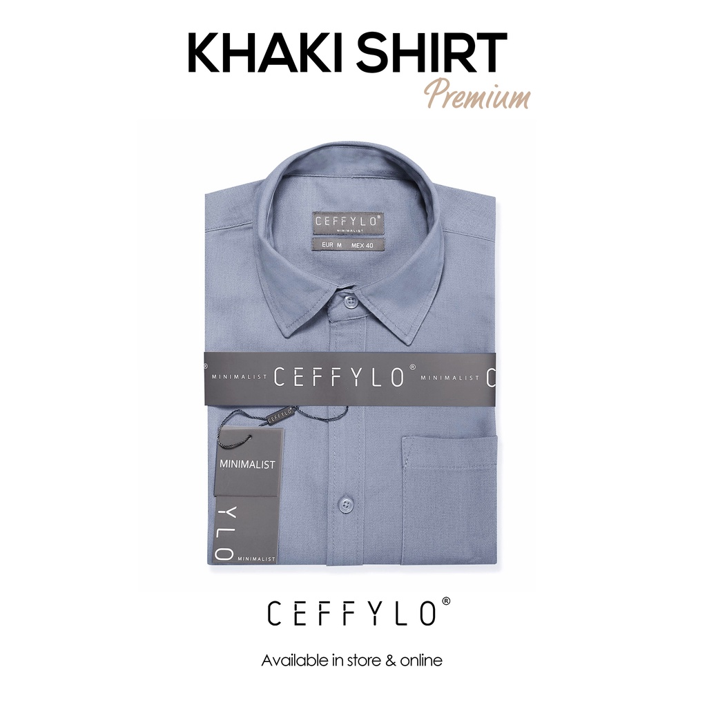 Áo Sơ Mi Khaki Dài Tay Xám Trơn, Chất Liệu Khaki, Chuẩn Form Slimfit - CEFFYLO
