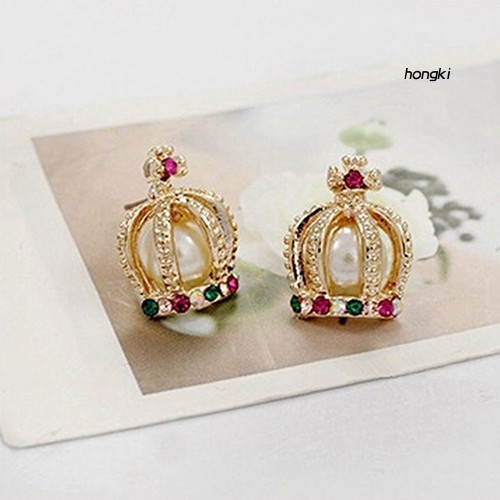 Hoa tai thiết kế hình vương miện đính đá nhân tạo tinh tế thời trang cho nữ