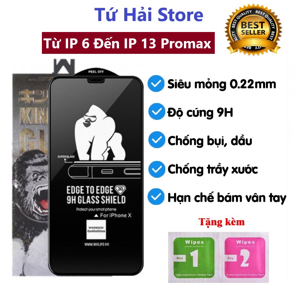 Kính Cường Lực KINGKONG Chính Hãng Full màn hình, hạn chế bám vân tay - dành cho IP 6 đến IP 13 Pro max - TuHaiStore