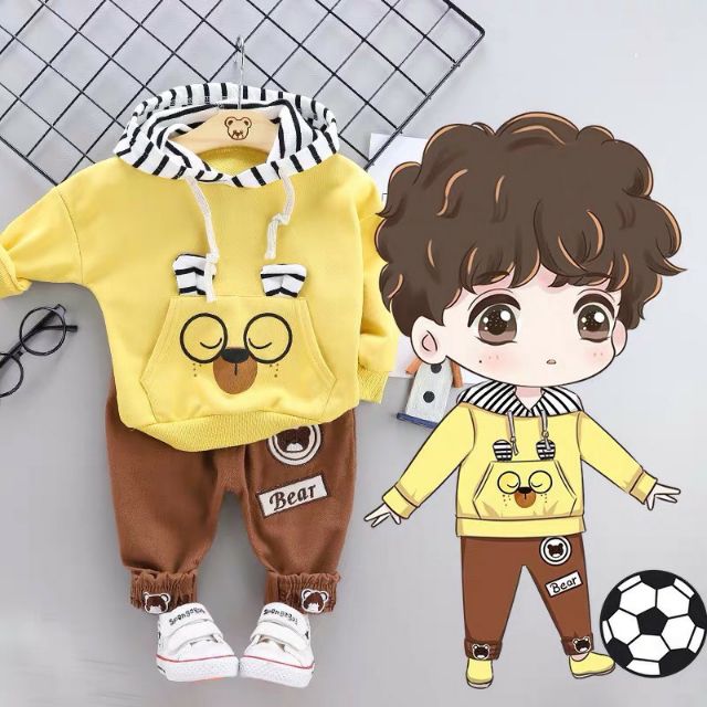 Bộ Gấu Bear kẻ mũ cho bé 8-18kg | BigBuy360 - bigbuy360.vn