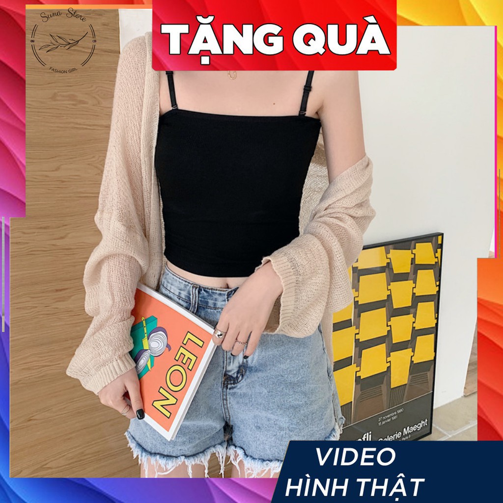 Áo 2 dây nữ thun tăm co giãn ôm dáng, Áo hai dây croptop SUNA FASHION dây bún | BigBuy360 - bigbuy360.vn