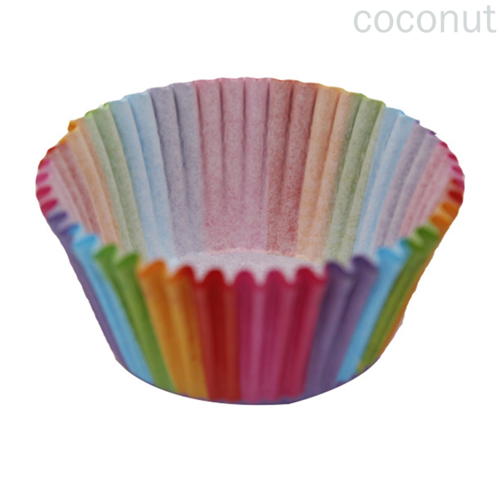 Set 100 Cốc Giấy Làm Bánh Cupcake Màu Cầu Vồng Xinh Xắn Tiện Dụng