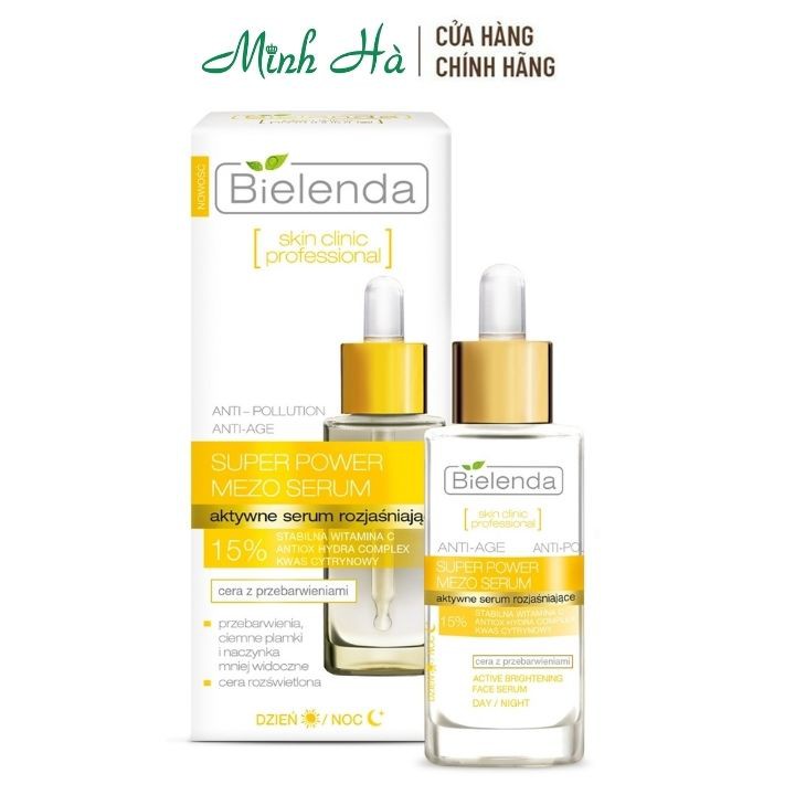 Serum Bielenda Super Power Mezo 15% Vitamin C 30ml dưỡng đều màu da , chống lão hóa