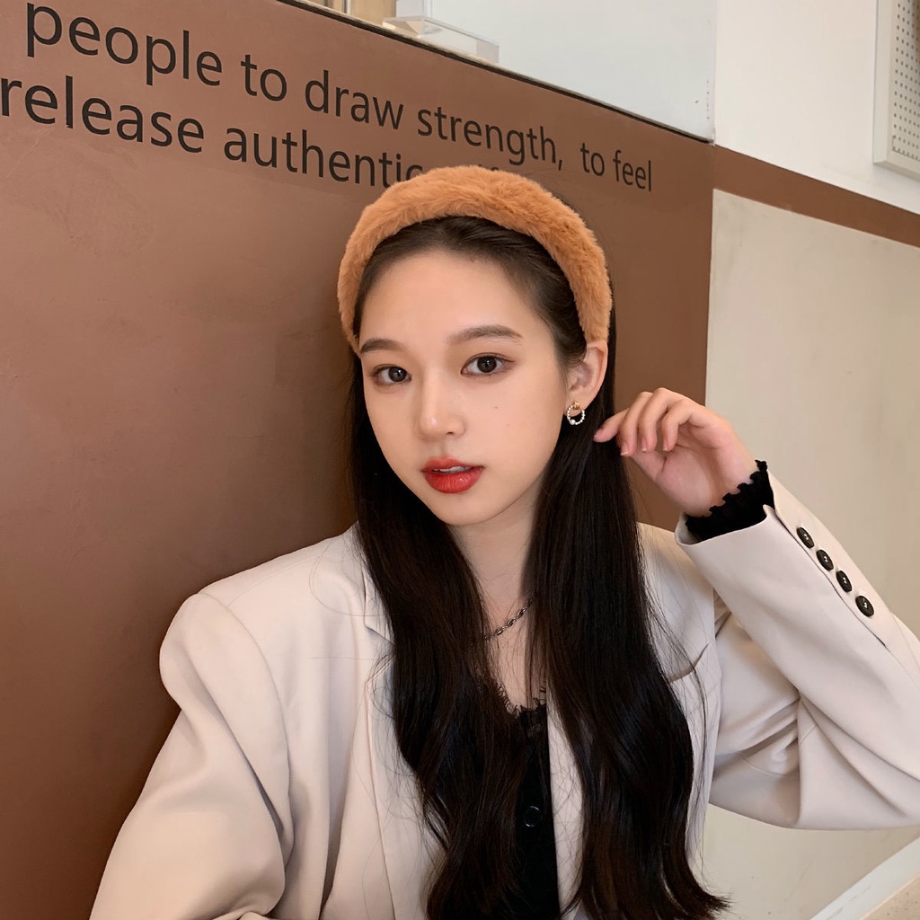 Băng Đô Cài Tóc Dạng Bấm Chất Liệu Lông Mềm Dày Dặn Màu Trơn 2022 Tiện Dụng Cho Nữ