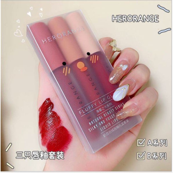 Set 3 Cây Son Kem Lì Herorange Fluffy Lip Glaze Chất Mềm Và Mịn Môi, Lên Màu Cực Chuẩn (SIÊU HOT)