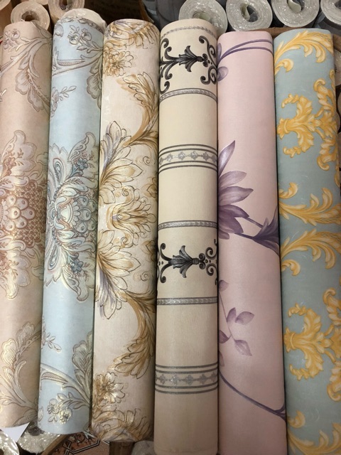 Thanh lý dọn kho giấy dán tường khổ 53cm*10 mét dán keo sữa hoa văn in lụa nổi vân sang trọng | BigBuy360 - bigbuy360.vn