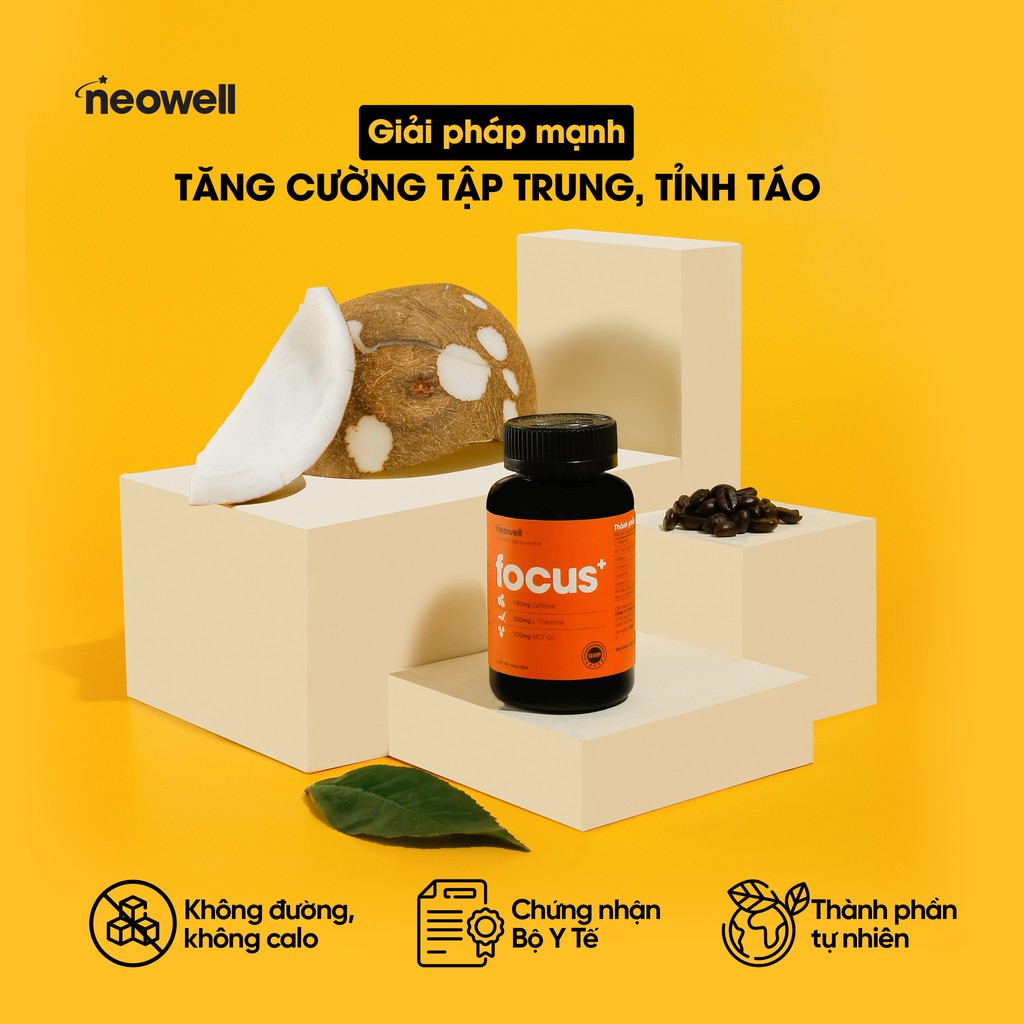 Viên uống tăng tập trung, tỉnh táo, tăng cường năng lượng Neowell Focus+ (30 viên) | Thế Giới Skin Care