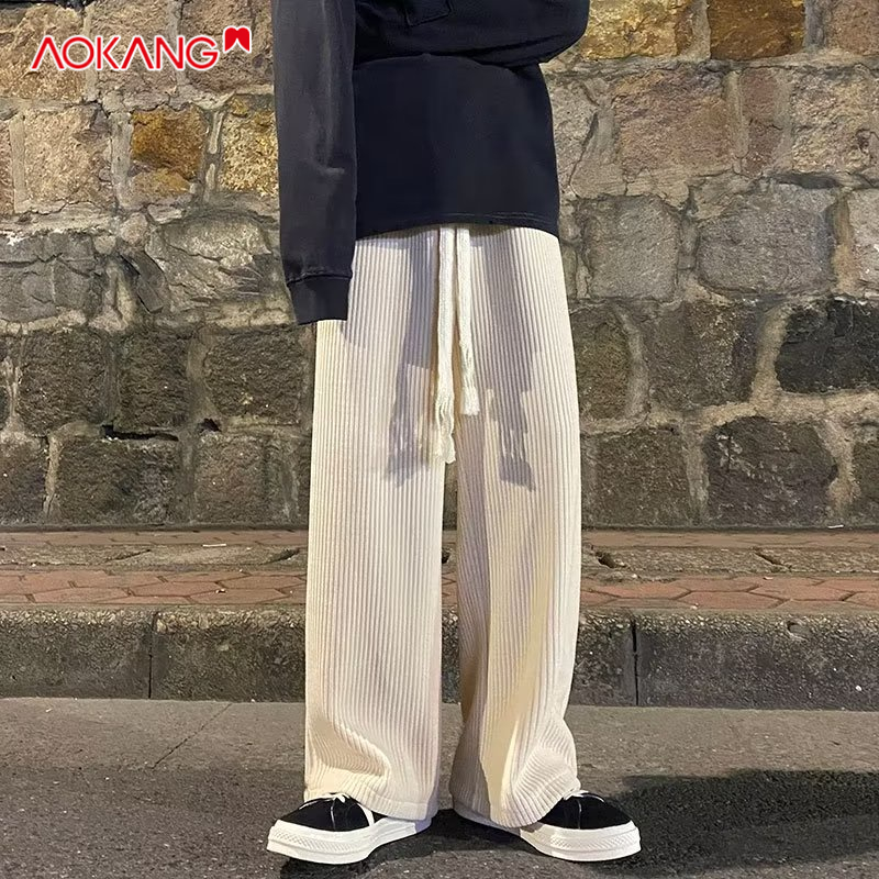 Quần dài AOKANG vải nhung ống rộng phong cách Hàn Quốc thời trang xuân thu cho nam và nữ