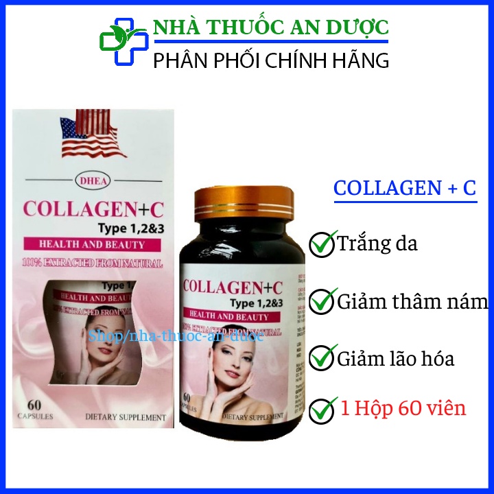 Viên uống trắng da Collagen +C Type 123 giúp sáng da đẹp da, ngăn ngừa lão hóa nguyên liệu nhập khẩu Mỹ - Lọ 60v
