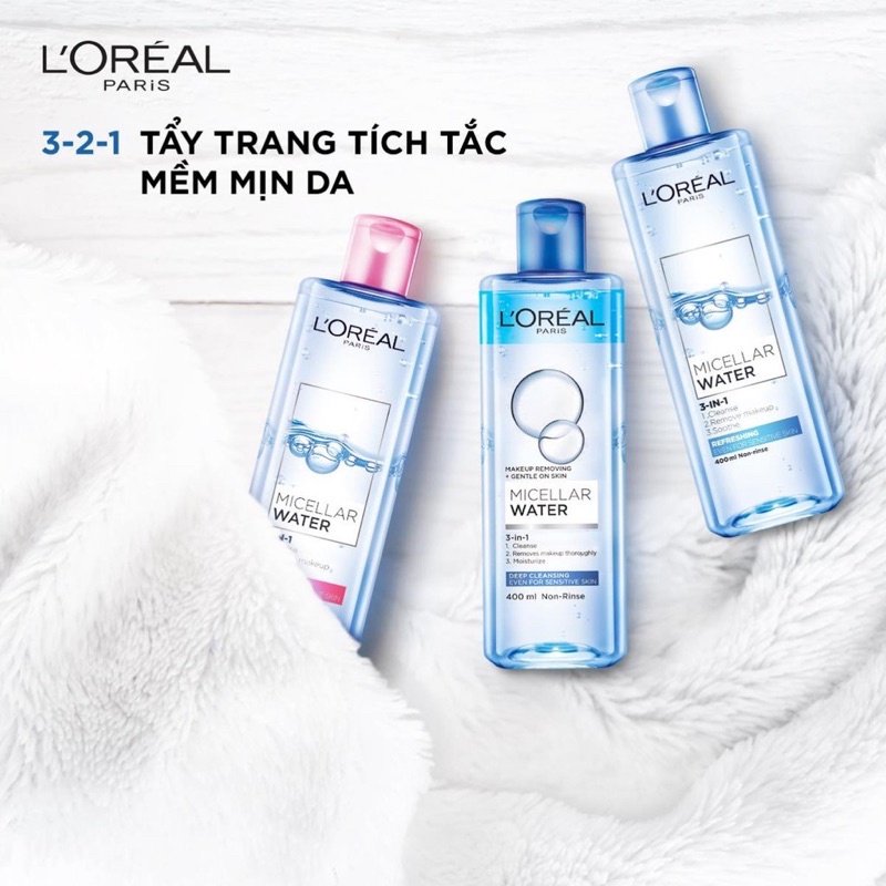 NƯỚC TẨY TRANG LOREAL - MICELLAR WATER 3 IN 1 DEEP CLEANSING 400ML (NẮP XANH DƯƠNG ĐẬM)