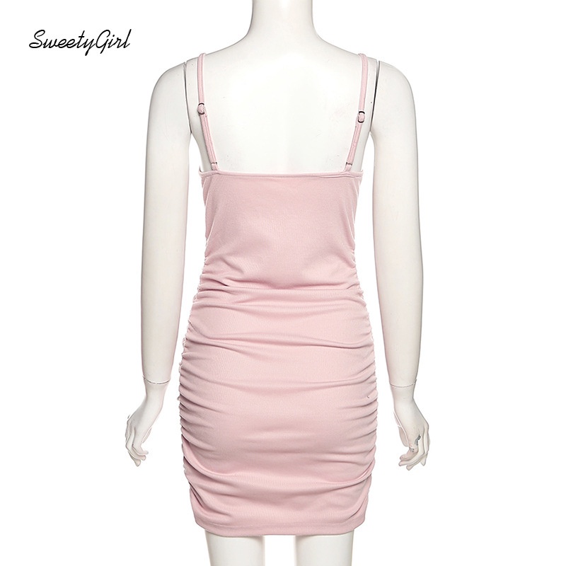 Đầm Ôm Hai Dây Cổ Chữ V Màu Sắc Trơn Có Thể Điều Chỉnh Dành Cho Nữ