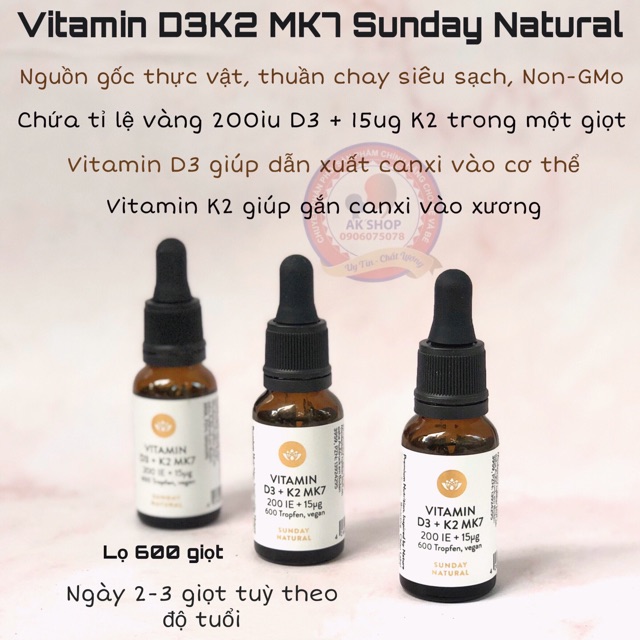 Vitamin D3K2 MK7 Sunday Natural hàng chính hãng Đức